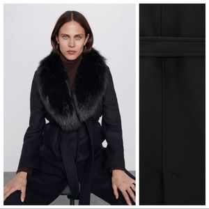 Zara Black Coat with Faux Fur Collar